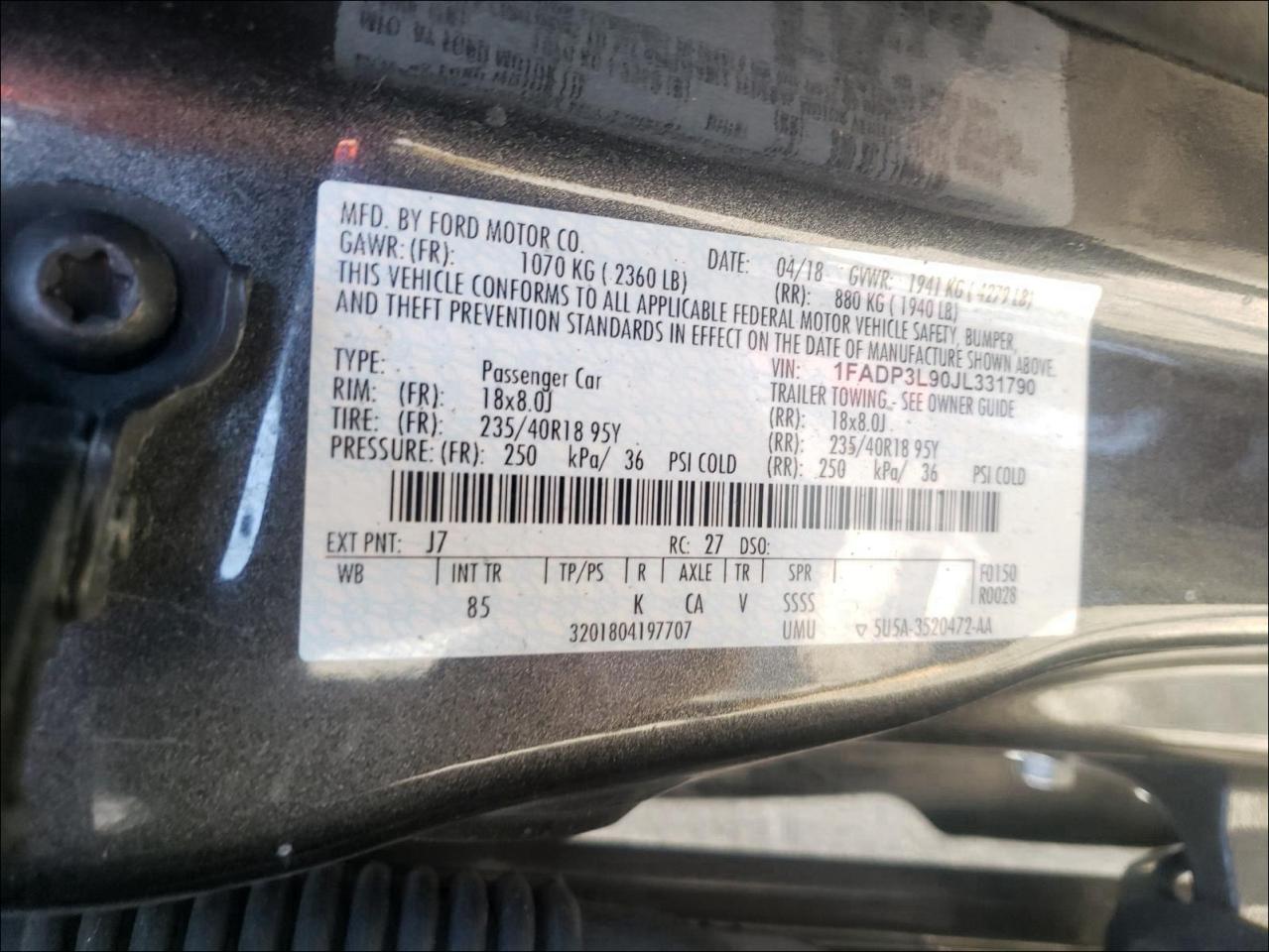 Photo 10 from auction – 2018 FORD FOCUS ST with VIN 1FADP3L90JL331790