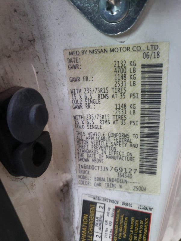 Photo 10 from auction – 2018 NISSAN FRONTIER S with VIN 1N6BD0CT3JN769127