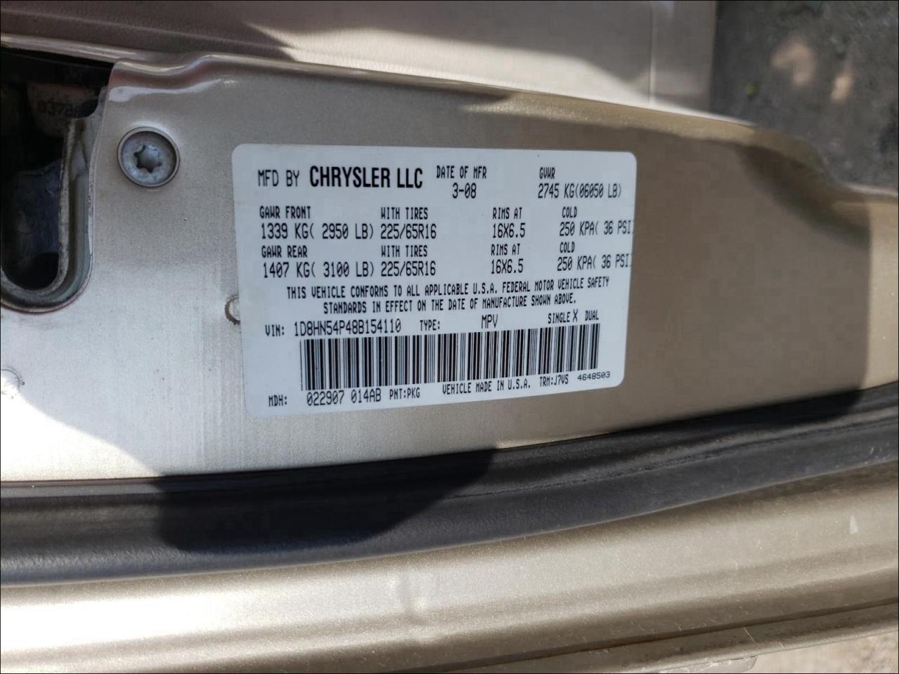 Photo 10 from auction – 2008 DODGE GRAND CARA with VIN 1D8HN54P48B154110