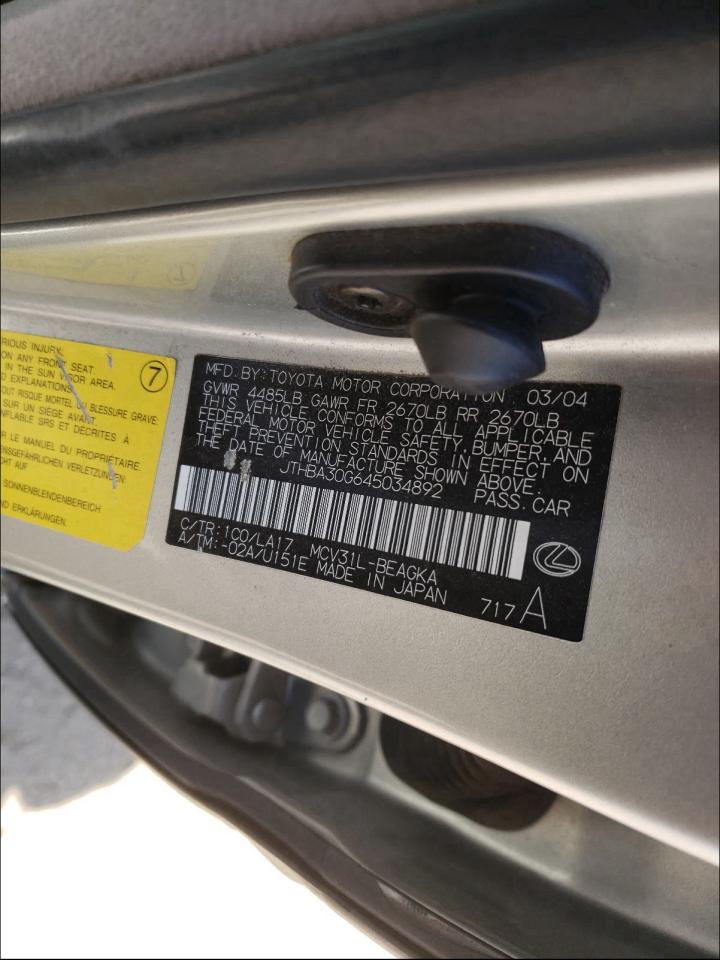 Photo 10 from auction – 2004 LEXUS ES 330 with VIN JTHBA30G645034892