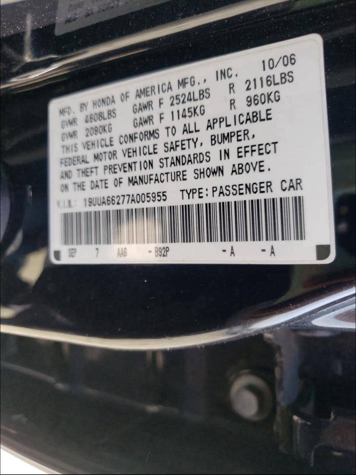 Photo 10 from auction – 2007 ACURA TL with VIN 19UUA66277A005955