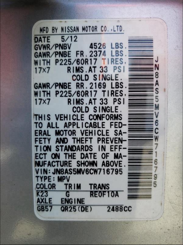 Photo 10 from auction – 2012 NISSAN ROGUE S with VIN JN8AS5MV6CW716795