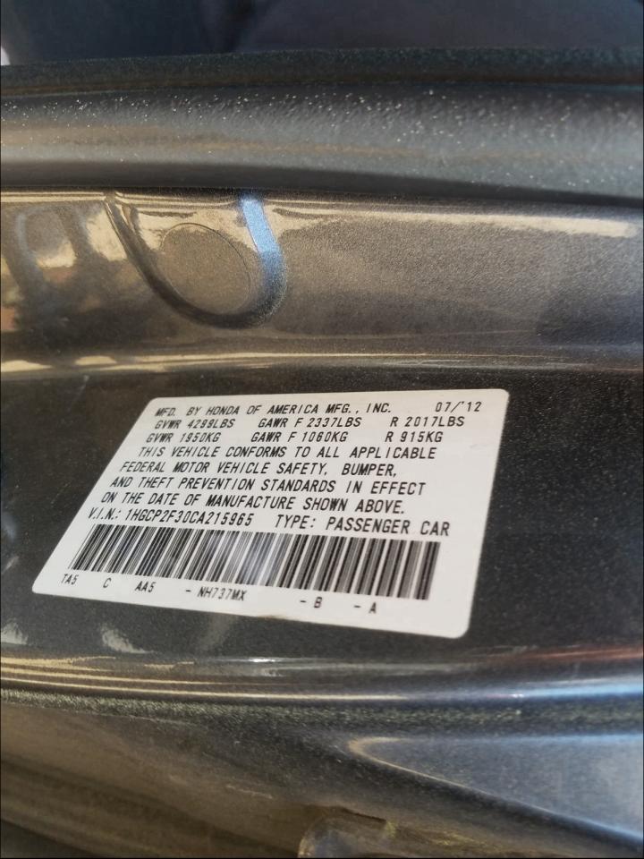 Photo 10 from auction – 2012 HONDA ACCORD with VIN 1HGCP2F30CA215965