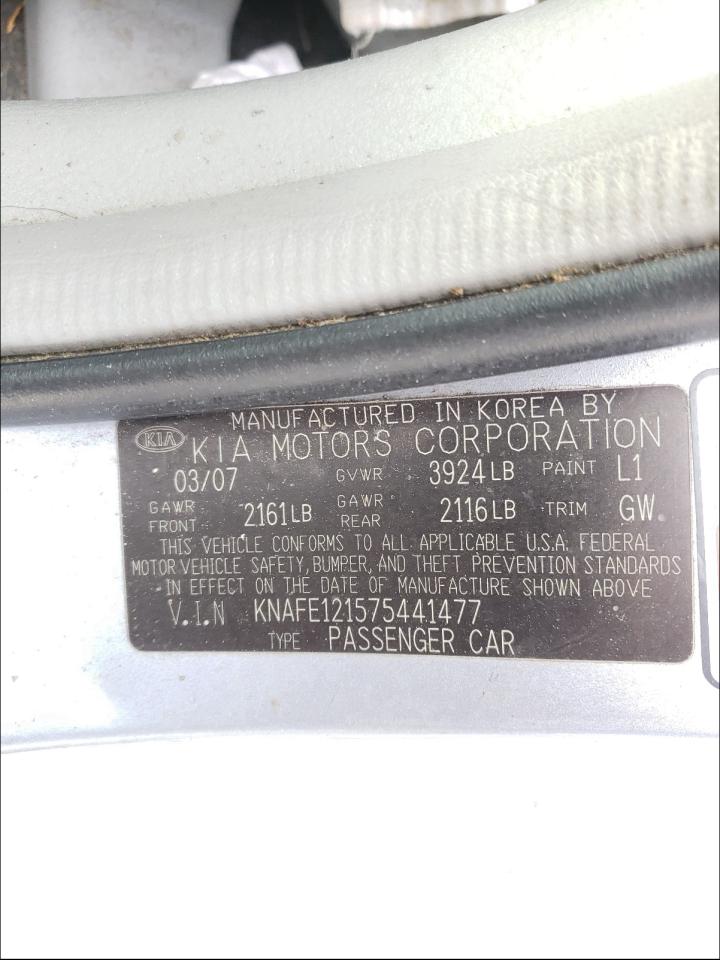 Photo 10 from auction – 2007 KIA SPECTRA EX with VIN KNAFE121575441477