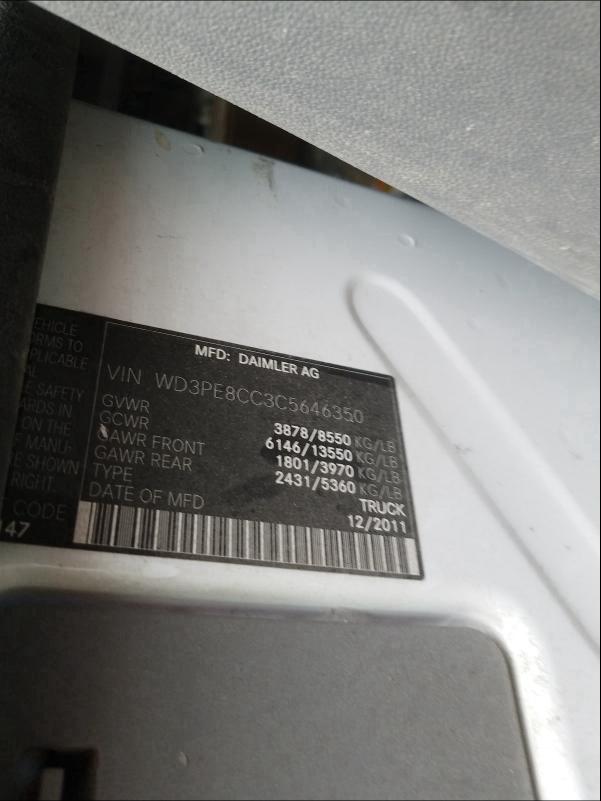 Photo 10 from auction – 2012 MERCEDES-BENZ SPRINTER 2 with VIN WD3PE8CC3C5646350