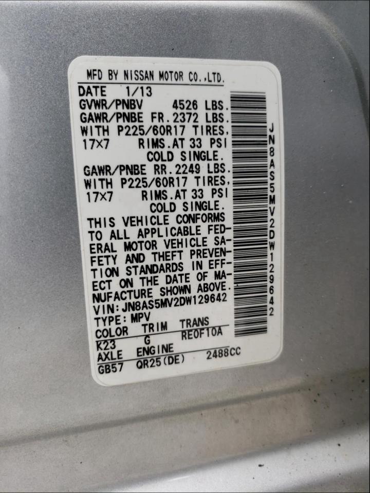 Photo 10 from auction – 2013 NISSAN ROGUE S with VIN JN8AS5MV2DW129642