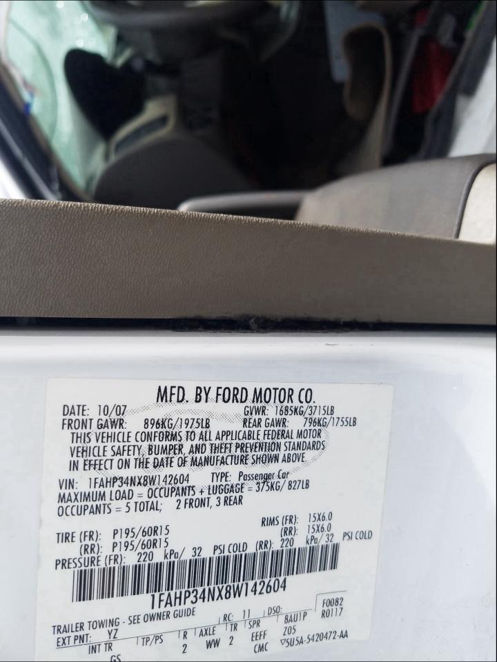 Photo 10 from auction – 2008 FORD FOCUS S/SE with VIN 1FAHP34NX8W142604