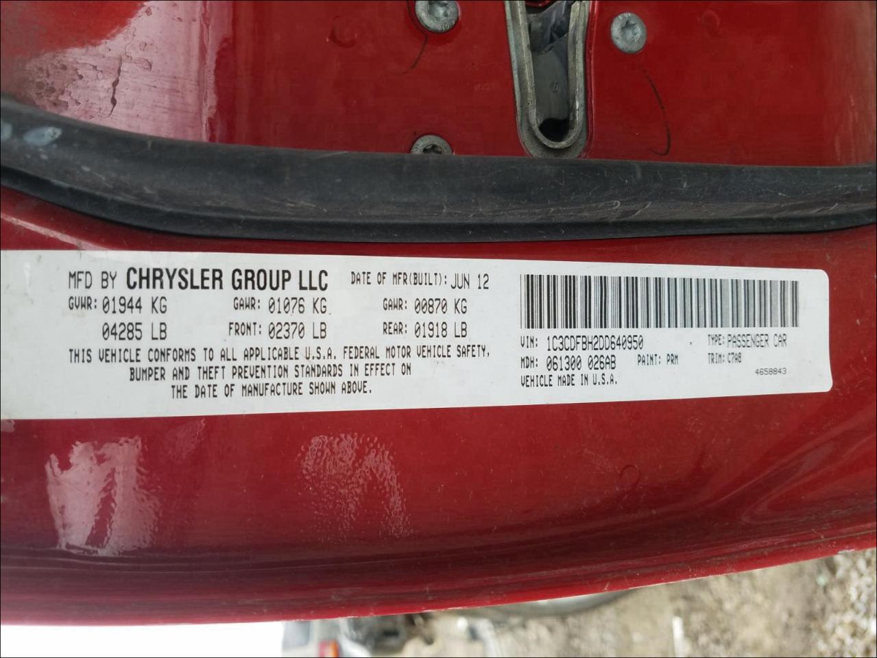 Photo 10 from auction – 2013 DODGE DART SXT with VIN 1C3CDFBH2DD640950