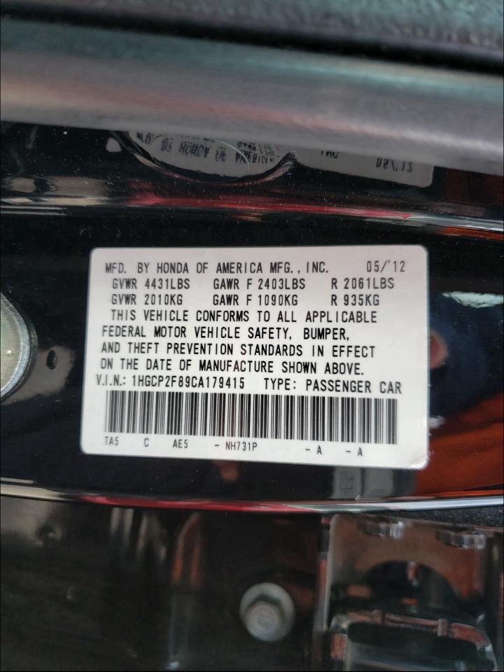 Photo 10 from auction – 2012 HONDA ACCORD EXL with VIN 1HGCP2F89CA179415