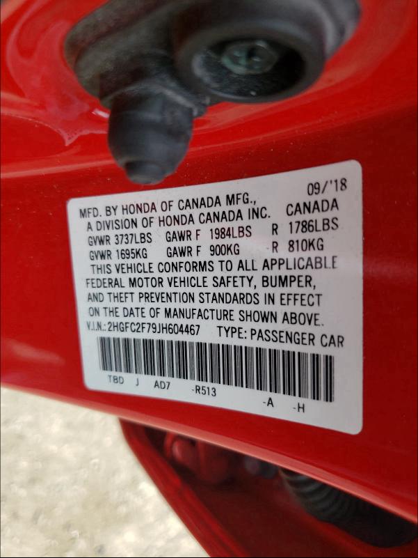Photo 10 from auction – 2018 HONDA CIVIC EX with VIN 2HGFC2F79JH604467