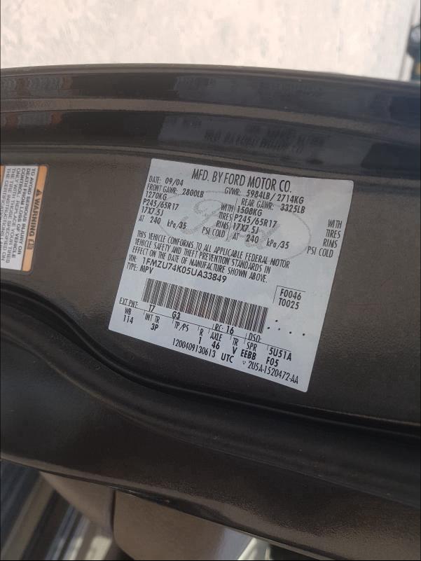 Photo 10 from auction – 2005 FORD EXPLORER E with VIN 1FMZU74K05UA33849