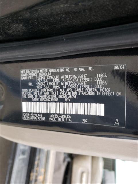 Photo 10 from auction – 2005 TOYOTA SEQUOIA with VIN 5TDZT38AX5S239167