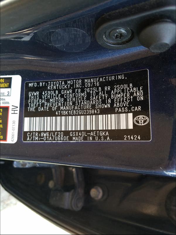 Photo 10 from auction – 2016 TOYOTA AVALON XLE with VIN 4T1BK1EB2GU239843