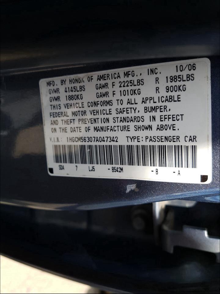 Photo 10 from auction – 2007 HONDA ACCORD with VIN 1HGCM56307A047342