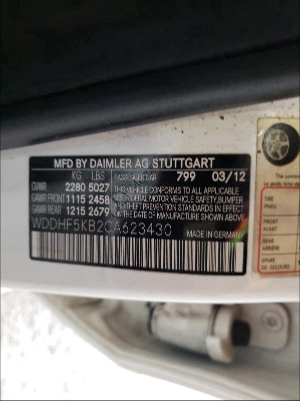 Photo 10 from auction – 2012 MERCEDES-BENZ E 350 with VIN WDDHF5KB2CA623430