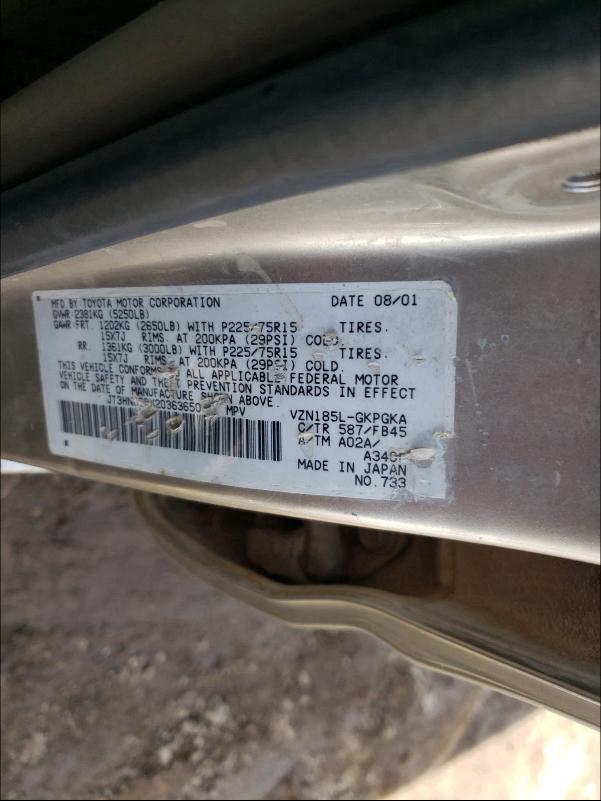 Photo 10 from auction – 2002 TOYOTA 4RUNNER SR with VIN JT3HN86RX20363650
