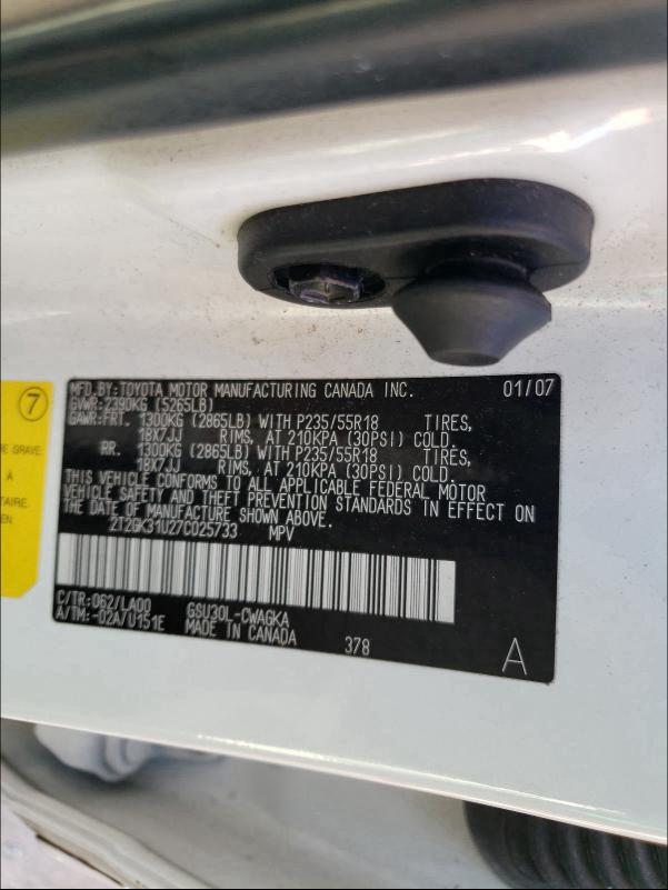 Photo 10 from auction – 2007 LEXUS RX 350 with VIN 2T2GK31U27C025733