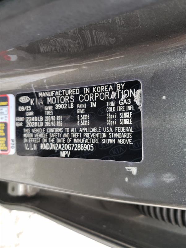 Photo 10 from auction – 2016 KIA SOUL with VIN KNDJN2A20G7286905