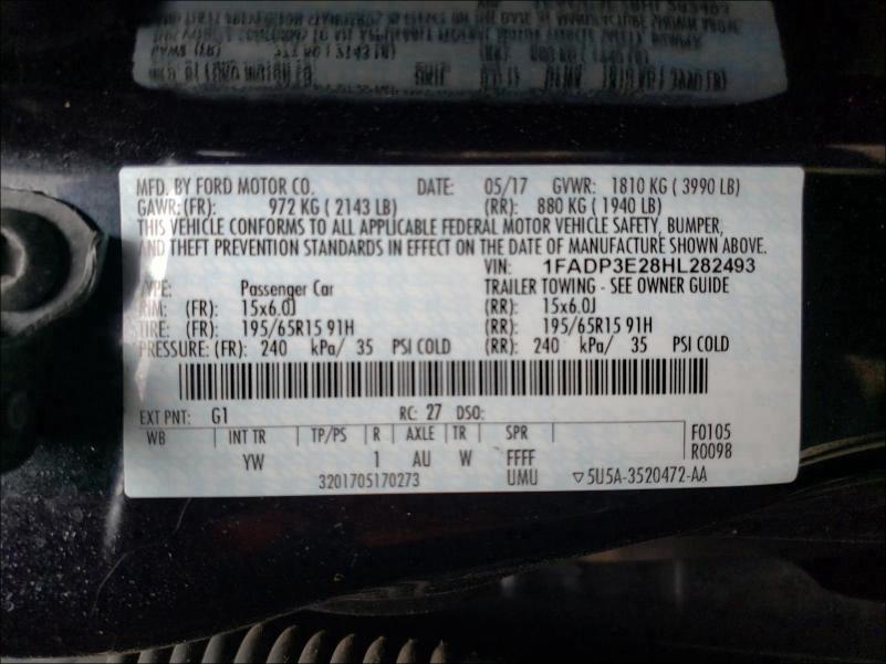 Photo 10 from auction – 2017 FORD FOCUS S with VIN 1FADP3E28HL282493