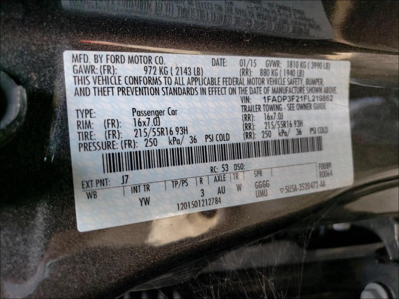 Photo 10 from auction – 2015 FORD FOCUS SE with VIN 1FADP3F21FL219862