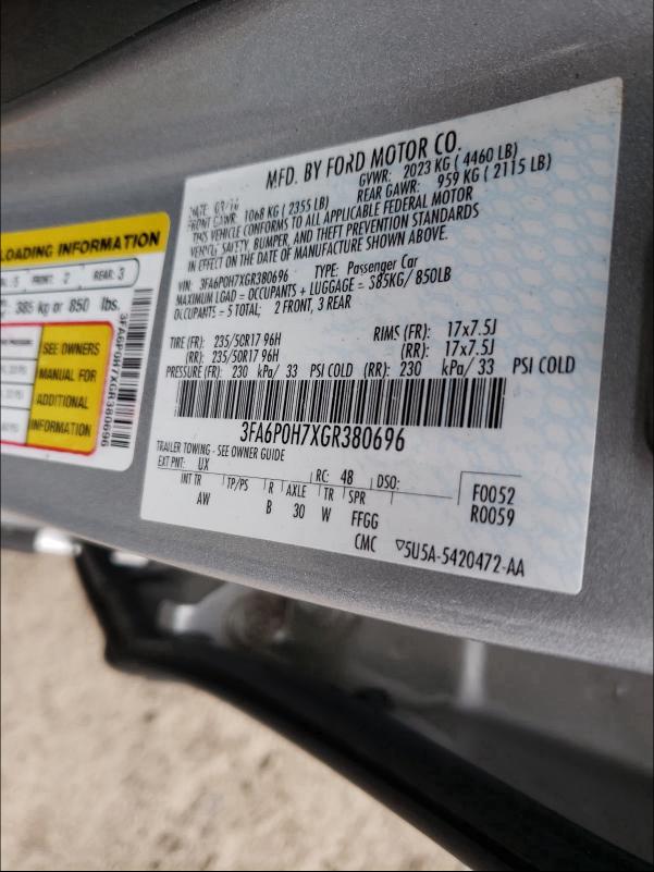 Photo 10 from auction – 2016 FORD FUSION SE with VIN 3FA6P0H7XGR380696