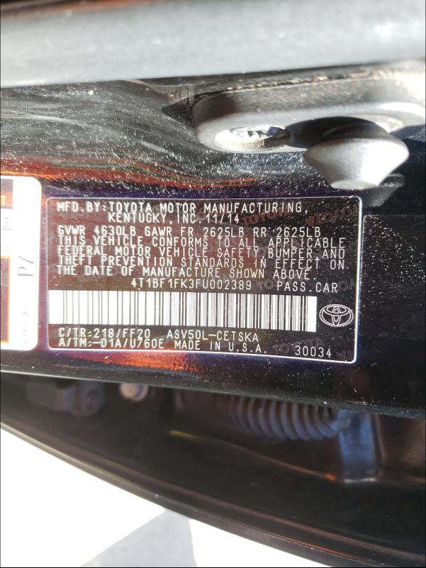 Photo 10 from auction – 2015 TOYOTA CAMRY LE with VIN 4T1BF1FK3FU002389