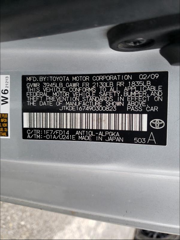 Photo 10 from auction – 2009 TOYOTA SCION TC with VIN JTKDE167490300823