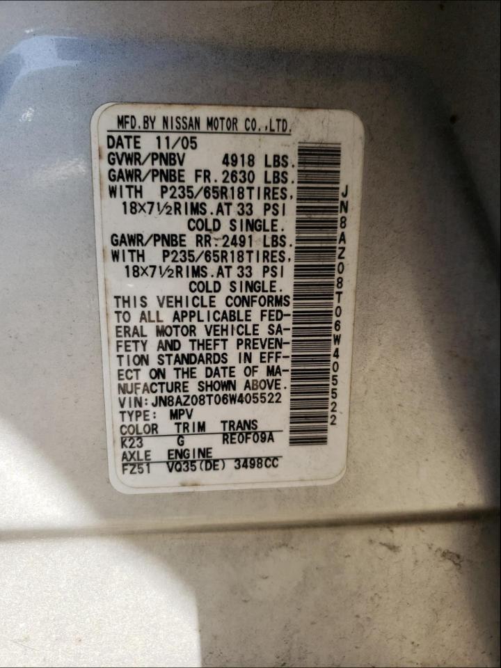 Photo 10 from auction – 2006 NISSAN MURANO with VIN JN8AZ08T06W405522