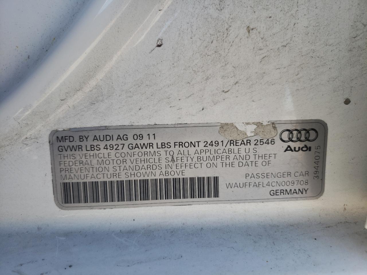 Photo 10 from auction – 2012 AUDI A4 PREMIUM with VIN WAUFFAFL4CN009708