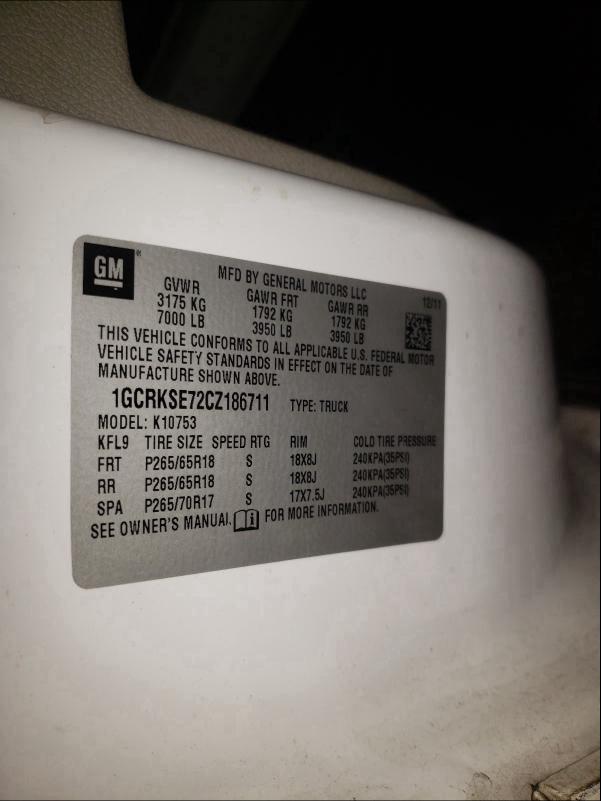 Photo 10 from auction – 2012 CHEVROLET SILVERADO with VIN 1GCRKSE72CZ186711