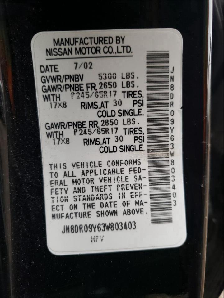 Photo 10 from auction – 2003 NISSAN PATHFINDER with VIN JN8DR09Y63W803403