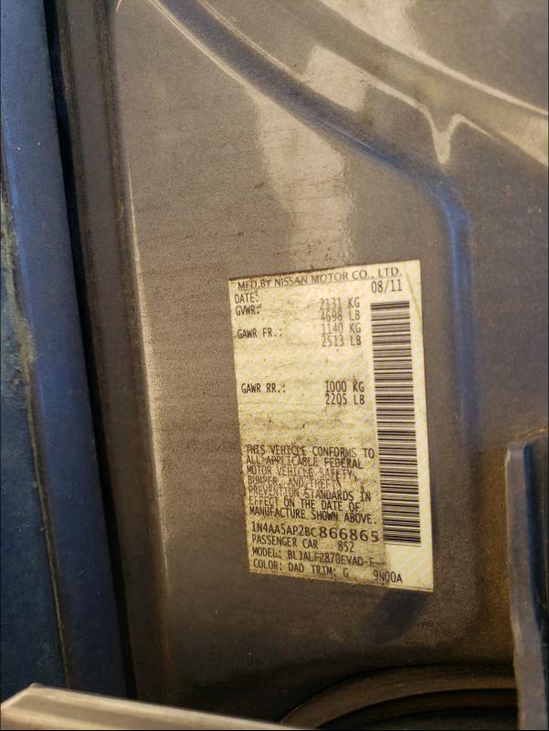 Photo 10 from auction – 2011 NISSAN MAXIMA S with VIN 1N4AA5AP2BC866865