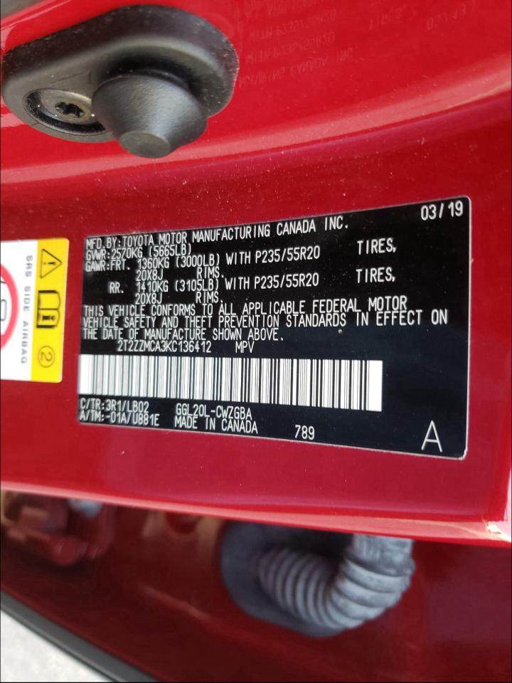 Photo 10 from auction – 2019 LEXUS RX 350 BAS with VIN 2T2ZZMCA3KC136412