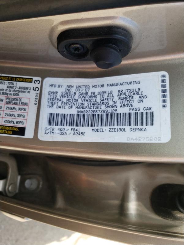 Photo 10 from auction – 2007 TOYOTA COROLLA with VIN 1NXBR32E87Z891128