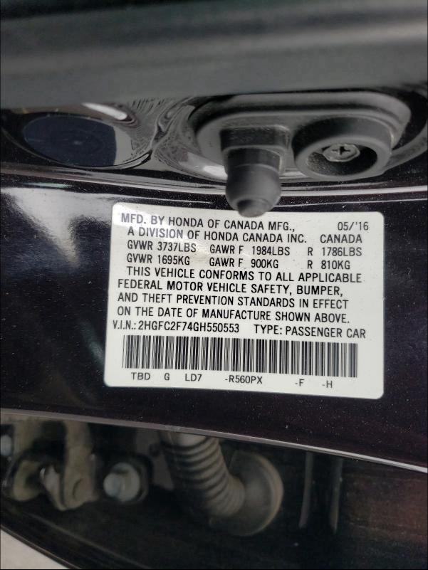 Photo 10 from auction – 2016 HONDA CIVIC EX with VIN 2HGFC2F74GH550553