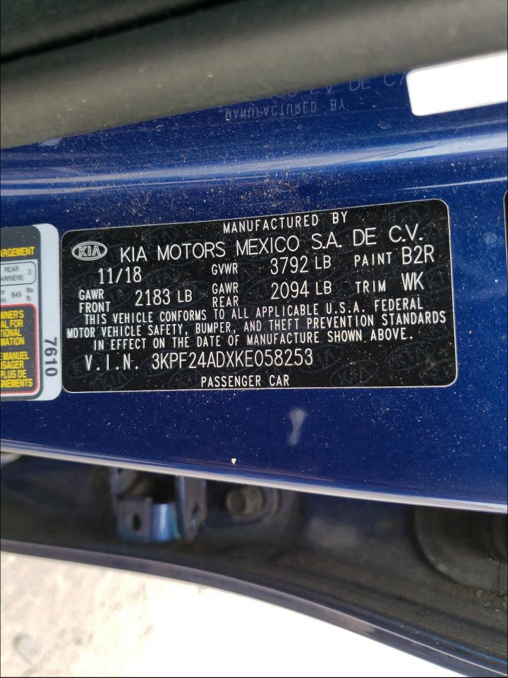 Photo 10 from auction – 2019 KIA FORTE FE with VIN 3KPF24ADXKE058253