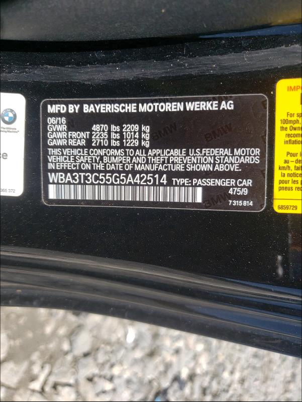 Photo 10 from auction – 2016 BMW 435 I with VIN WBA3T3C55G5A42514