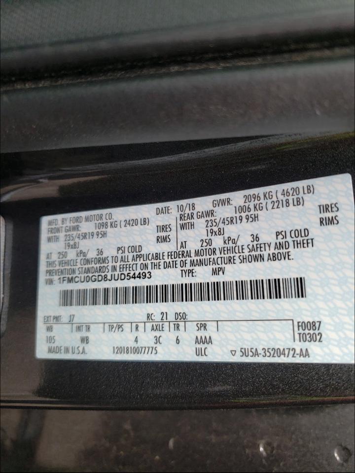 Photo 10 from auction – 2018 FORD ESCAPE SE with VIN 1FMCU0GD8JUD54493