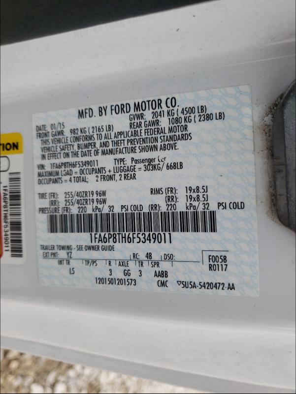 Photo 10 from auction – 2015 FORD MUSTANG with VIN 1FA6P8TH6F5349011