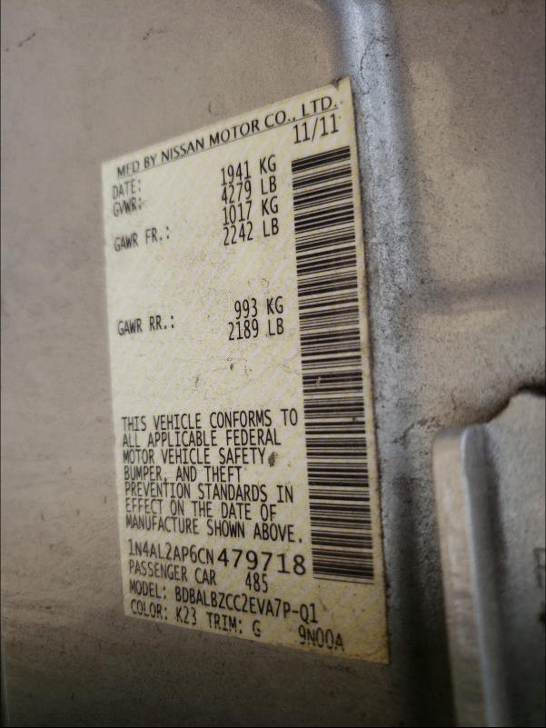 Photo 10 from auction – 2012 NISSAN ALTIMA BAS with VIN 1N4AL2AP6CN479718