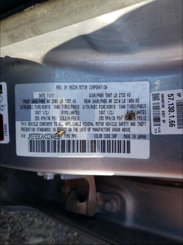 Photo 10 from auction – 2012 MAZDA CX-9 with VIN JM3TB3CAXC0348591
