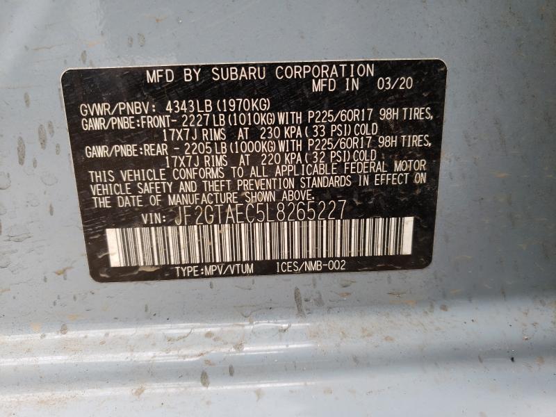 Photo 10 from auction – 2020 SUBARU CROSSTREK with VIN JF2GTAEC5L8265227