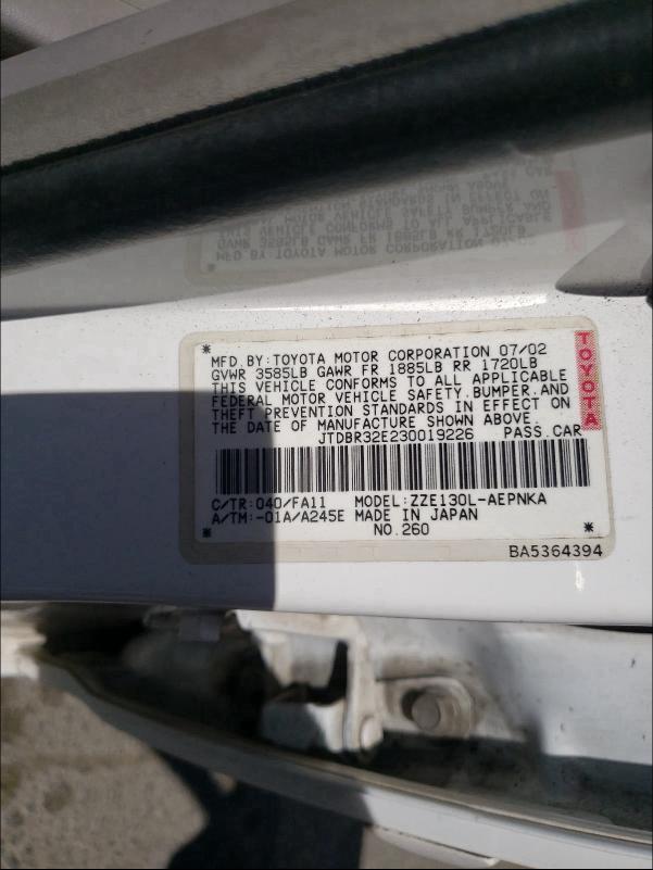 Zdjęcie 10 z aukcji – 2003 TOYOTA COROLLA CE z VIN JTDBR32E230019226