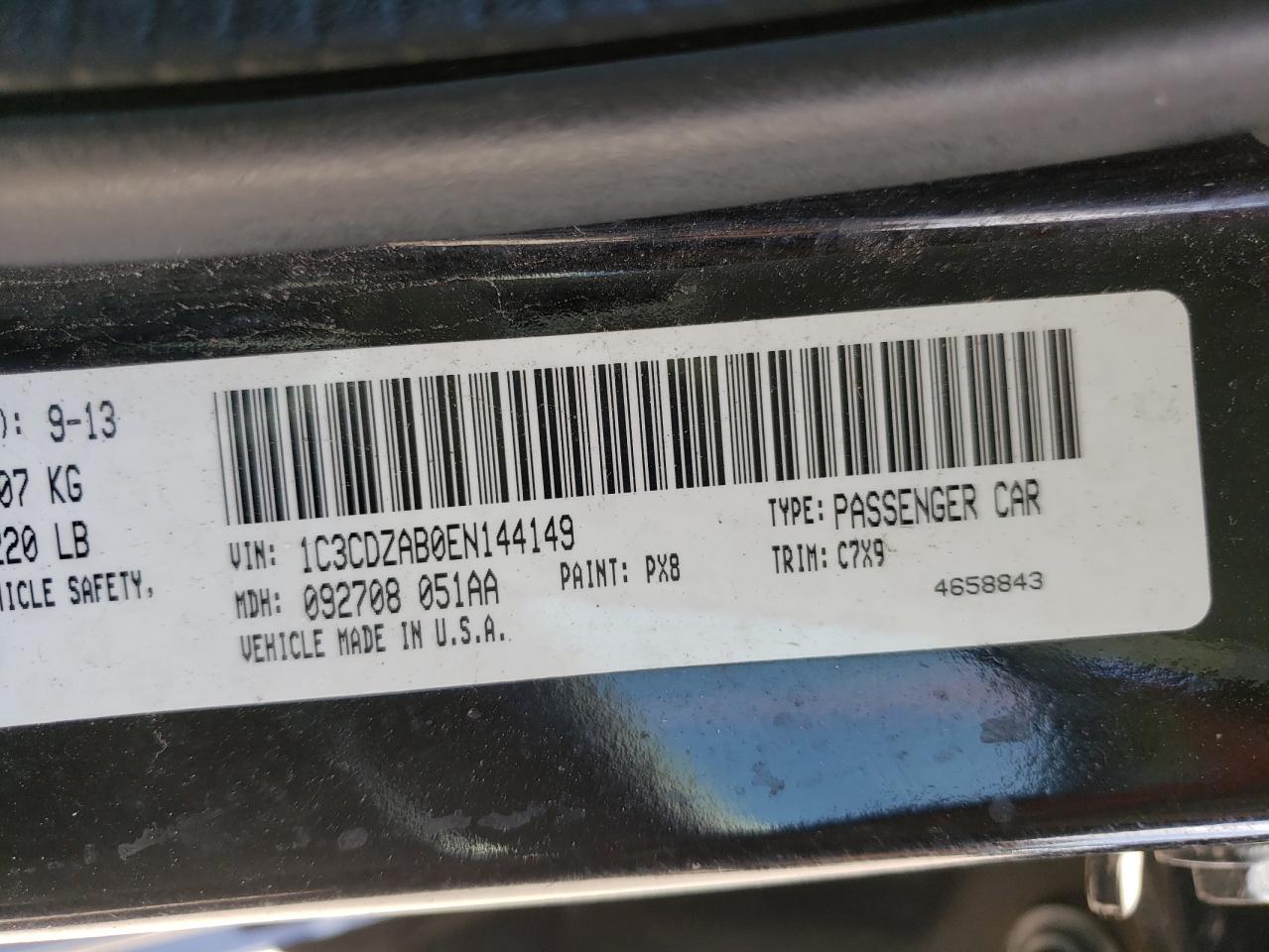 Photo 10 from auction – 2014 DODGE AVENGER SE with VIN 1C3CDZAB0EN144149