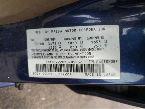 Photo 10 from auction – 2000 MAZDA PROTEGE DX with VIN JM1BJ2228Y0281587