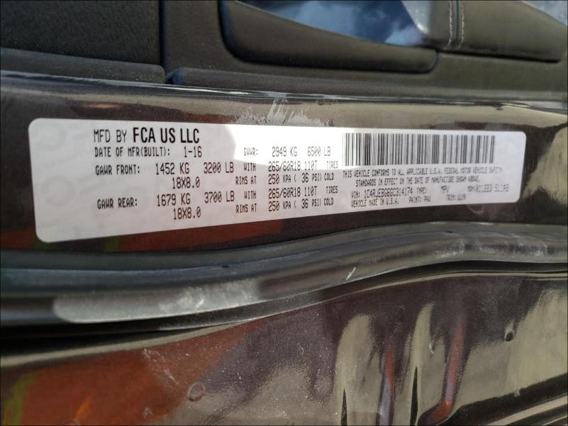 Photo 10 from auction – 2016 JEEP GRAND CHER with VIN 1C4RJEBG6GC314174