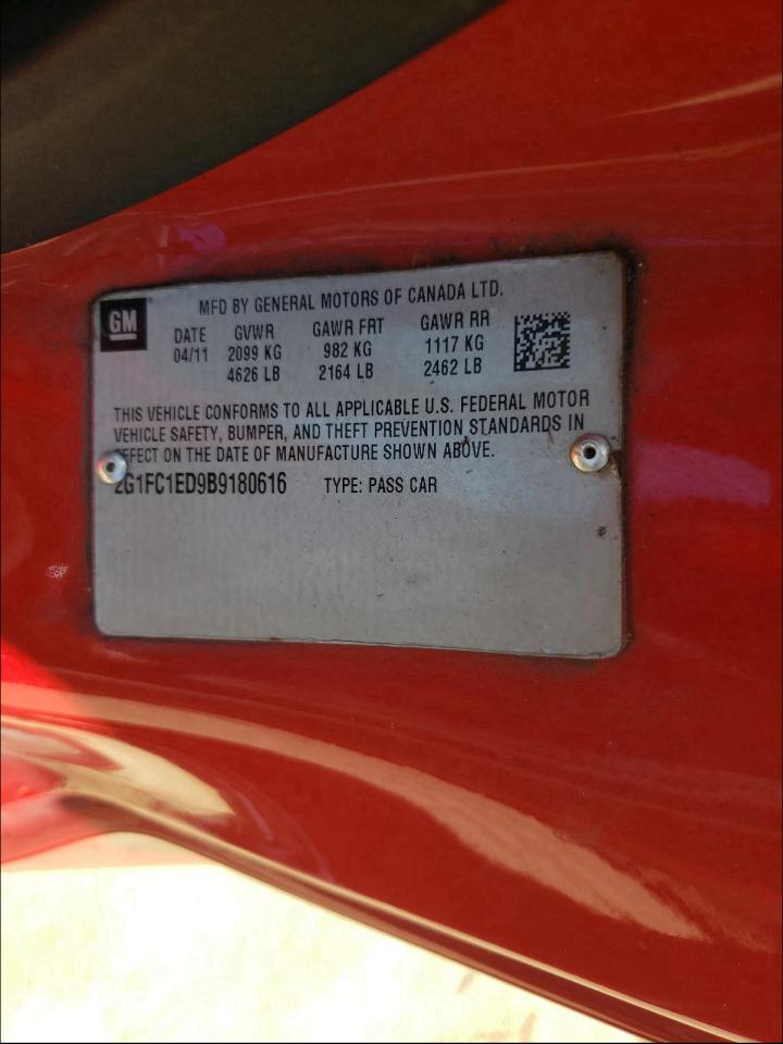 Photo 10 from auction – 2011 CHEVROLET CAMARO LT with VIN 2G1FC1ED9B9180616
