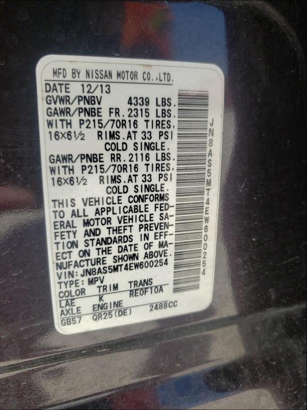 Photo 10 from auction – 2014 NISSAN ROGUE SELE with VIN JN8AS5MT4EW600254