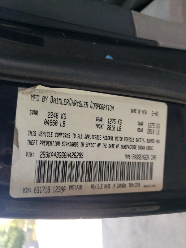 Photo 10 from auction – 2006 DODGE CHARGER SE with VIN 2B3KA43G66H426299
