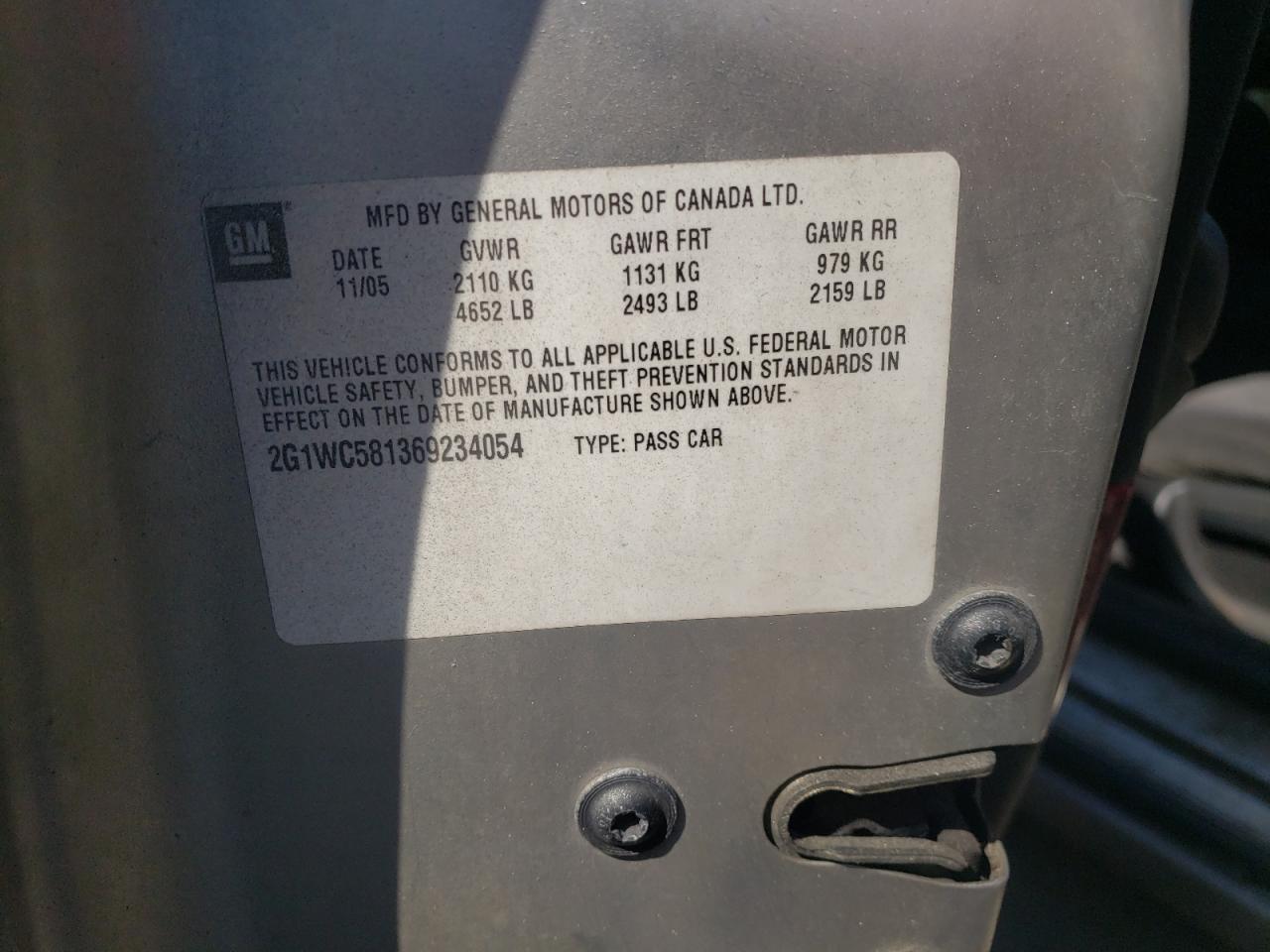 Photo 10 from auction – 2006 CHEVROLET IMPALA LT with VIN 2G1WC581369234054